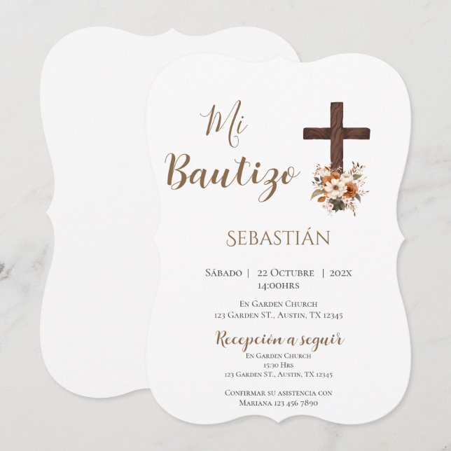Boy Baptism Invitation in Spanish Boho (Front/Back)
