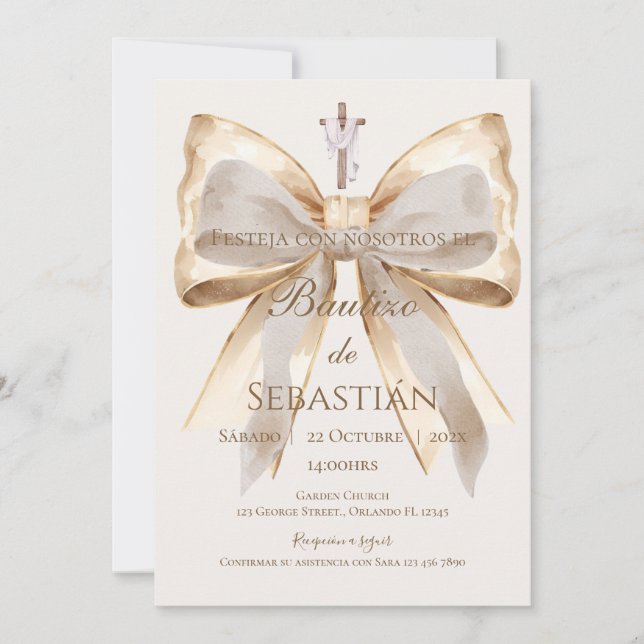 Boy Baptism Invitation in Spanish Boho (Front)