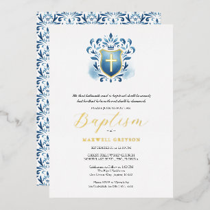 Boy Baptism Invitations Blue Crest
