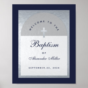 Boy Baptism Marine Blue Arch Affiche de bienvenue
