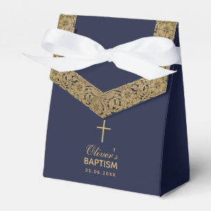 Boy Baptism Navy Blue Vintage Gold Roses Elegant Favor Box