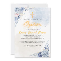 Boy baptism religious modern blue watercolor