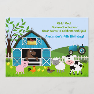 Boy Barnyard Farm Animals Birthday Invitations