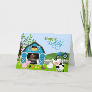 Boy Barnyard Farm Animals Greeting Card