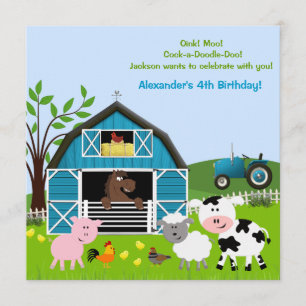 Boy Barnyard Farm Animaux Invitations d'anniversai