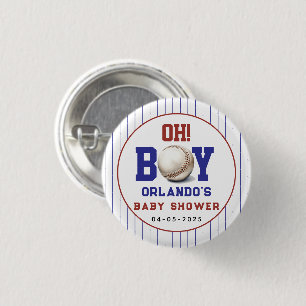 Boy Baseball Baby Shower   Cute Sports Party 1 Inch Round Button