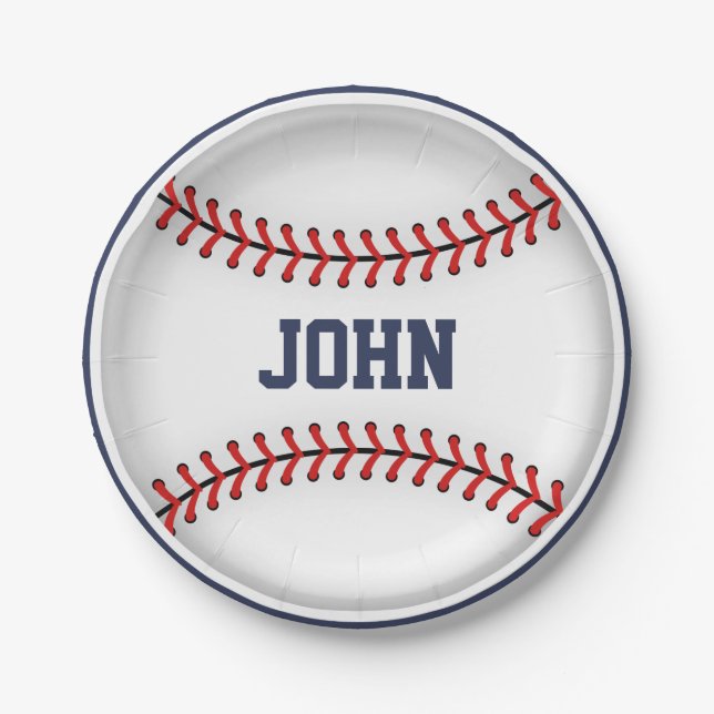 Boy Baseball First Birthday Party Plates (Front)