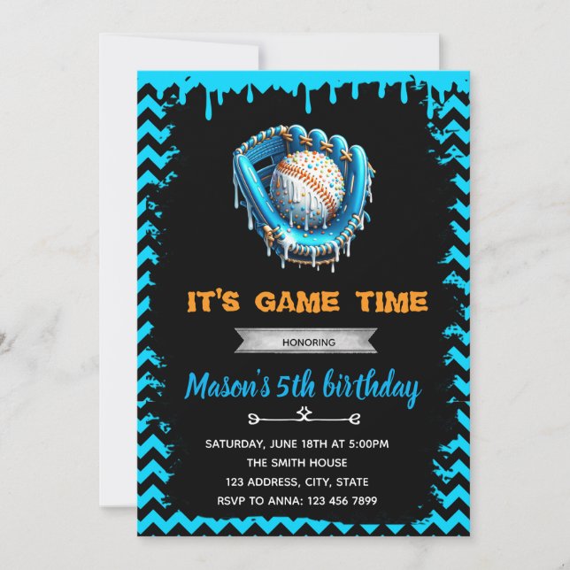 Boy Baseball Ice Cream Drithday Invitation (Devant)