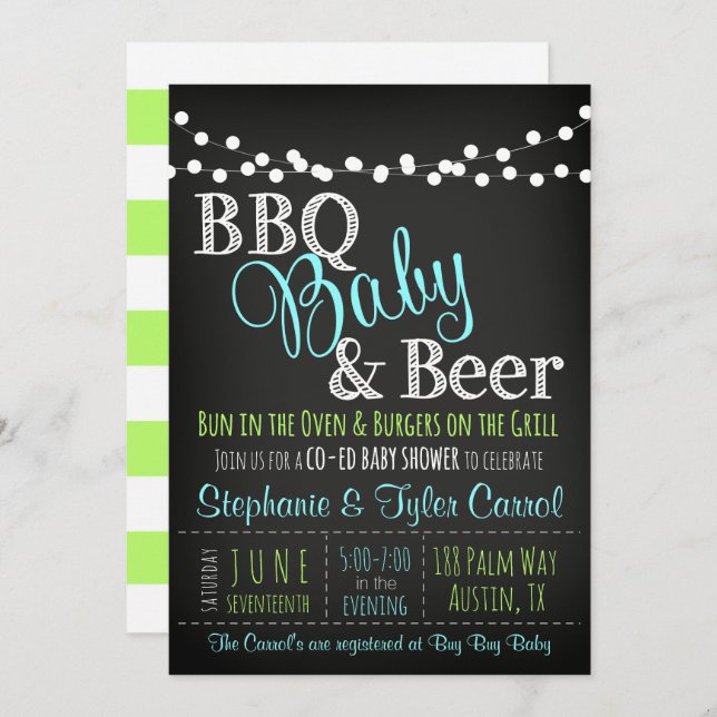 Boy BBQ Beer and Baby Shower Invitation (Front/Back)