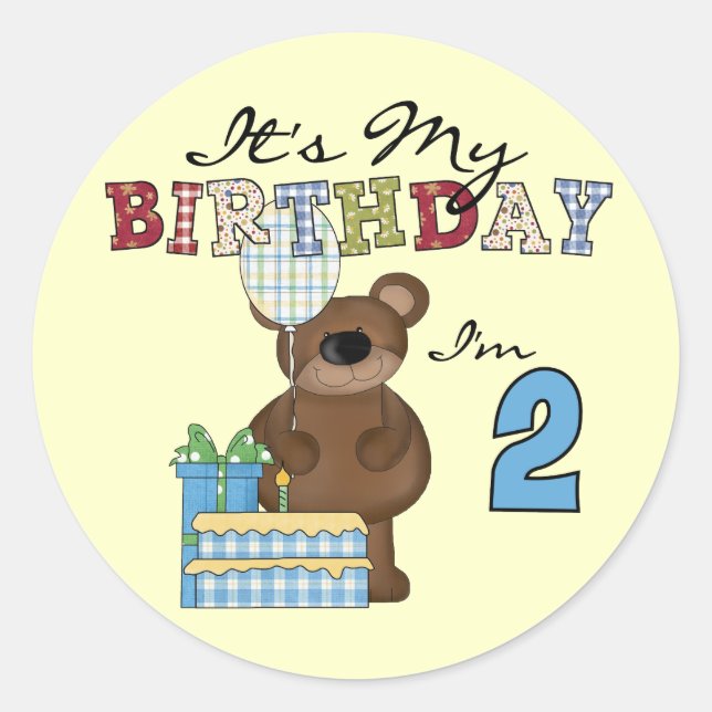 Boy Bear 2nd Birthday T-shirts and Gifts Classic Round Sticker (Front)