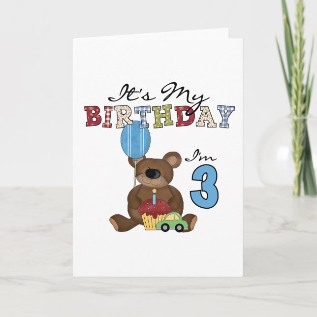 Boy Bear 3rd Birthday Tshirts and Gifts Card (Front)