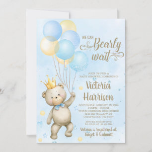 Boy Bear Baby Shower Invitation