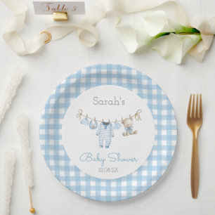 Boy Bear Baby Shower Paper Plate