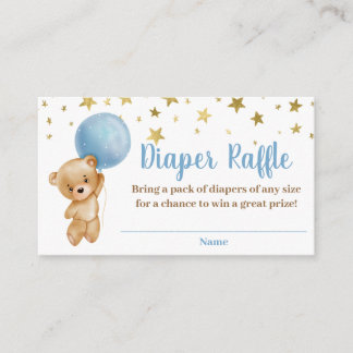Boy Bear balloons Diaper Raffle Card