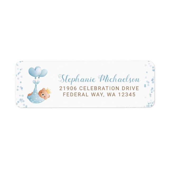 Boy Bear Blue Baby shower Adresse de retour (Devant)