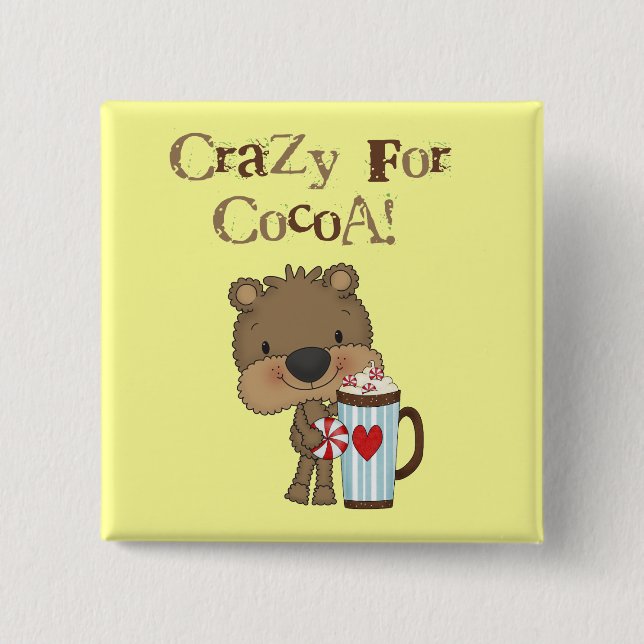 Boy Bear Crazy For Cocoa Holiday 2 Inch Square Button (Front)
