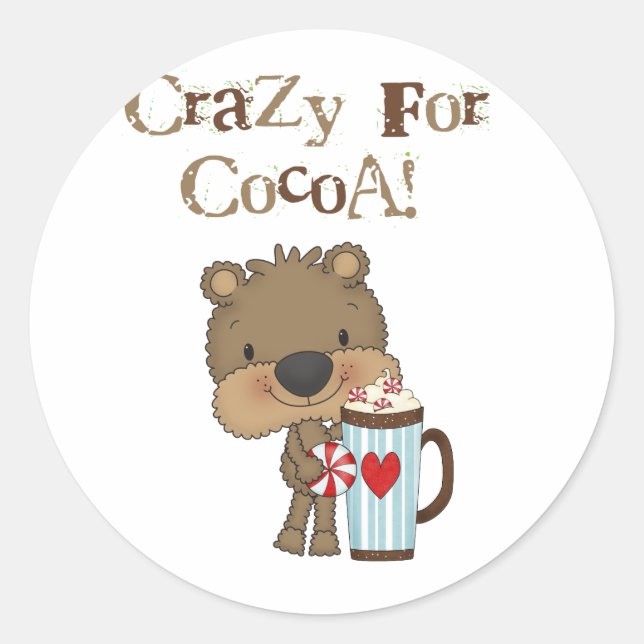 Boy Bear Crazy For Cocoa Holiday Classic Round Sticker (Front)