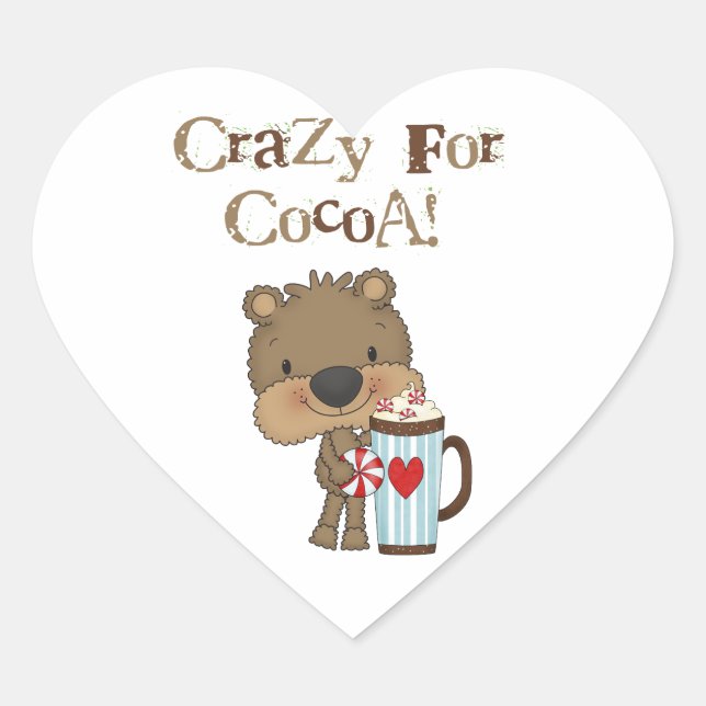 Boy Bear Crazy For Cocoa Holiday Heart Sticker (Front)
