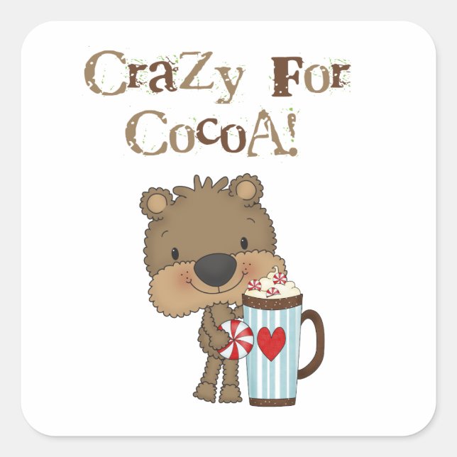 Boy Bear Crazy For Cocoa Holiday Square Sticker (Front)
