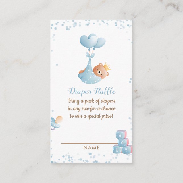 Boy Bear Diaper Raffle Baby Shower Enclosure Card (Front)