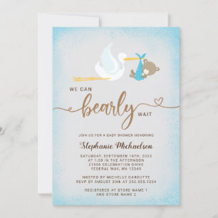 Boy Bear We Can Bearly Wait Baby Shower Invitation