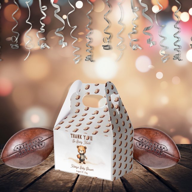 Boy Bearly Wait American Football Baby Shower Favor Box (Teddy Bear Boy American Football Baby Shower "Thank You So Beary Much!" Favor Box - Bearly Wait)