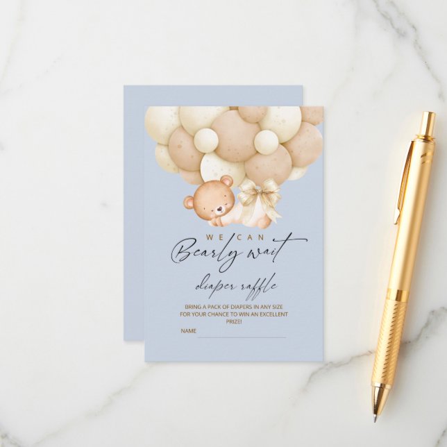 Boy Bearly Wait Diaper Raffle Baby Shower    Enclosure Card (Front/Back In Situ)