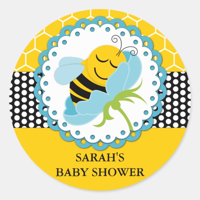 Boy Bee Baby Shower Personalized Stickers (Front)