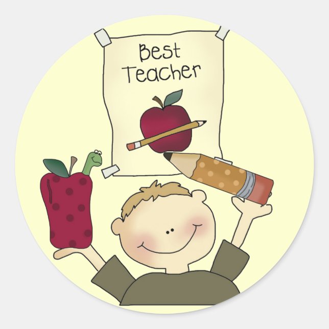 Boy Best Teacher Tshirts and Gifts Classic Round Sticker (Front)