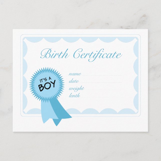 Boy Birth Certificate Postcard (Front)