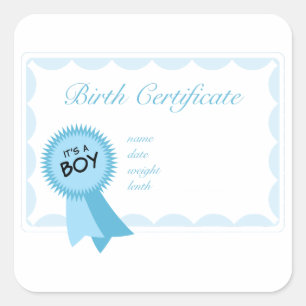 Boy Birth Certificate Square Sticker