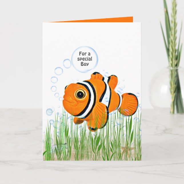 boy birthday clown fish in seaweed card (Front)