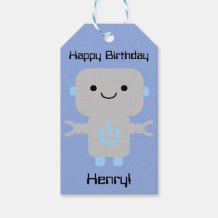 Boy Birthday Cute Cartoon Robot Blue Gift Tags