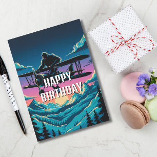 Boy Birthday Funny Bigfoot Flying Airplane Fun Invitation