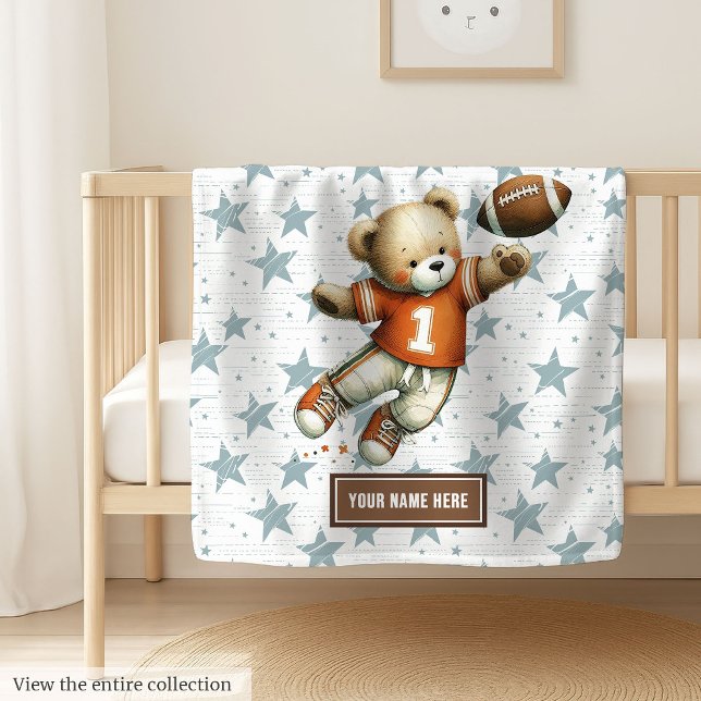 Boy Birthday Gift American Football Teddy Blanket (Adorable teddy bear football blanket, custom design makes a special boy birthday gift.)
