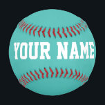 Boy Birthday gift idea custom name text turquoise Baseball<br><div class="desc">Create your unique Boy Birthday gift turquoise light blue custom name text Baseball adding your own personalized name, year, slogan, message or any text. Customizable cute baseball gift game for boy, boyfriend, dad, grandpa, cheerleaders, teen, teenager, baby boy, players, teammates, fans. Choose your favourite team and use any background colour....</div>