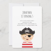 Boy birthday invitation. Kids pirate party. Baby