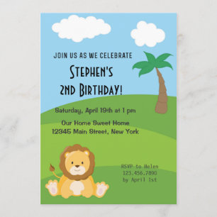 Boy Birthday Invitation Lion Animal Jungle Forest