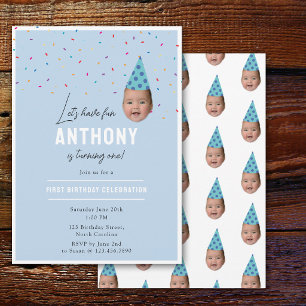Boy Birthday Invite 1st Birthday Baby Face Photo