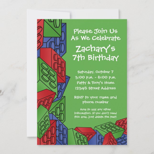 Boy Birthday Party - Building Blocks Invitation (Front)