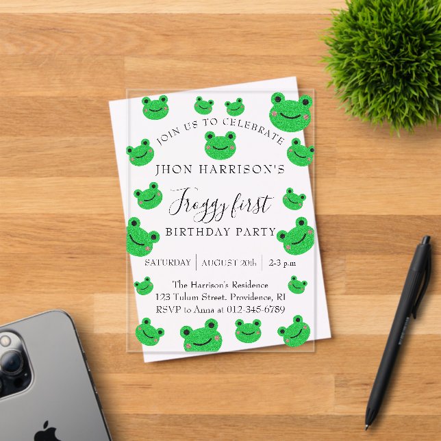 Boy Birthday Party Frog Theme Acrylic Invitations (Insitu (Invitation Card))