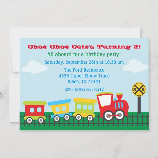 Boy Birthday Party Invitation - Choo Choo Train (Front)