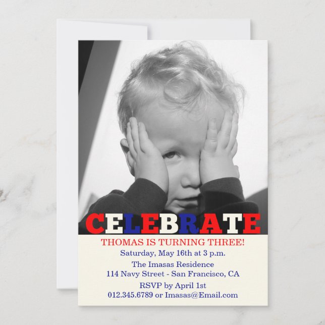 Boy Birthday Party Photo Invitations (Front)