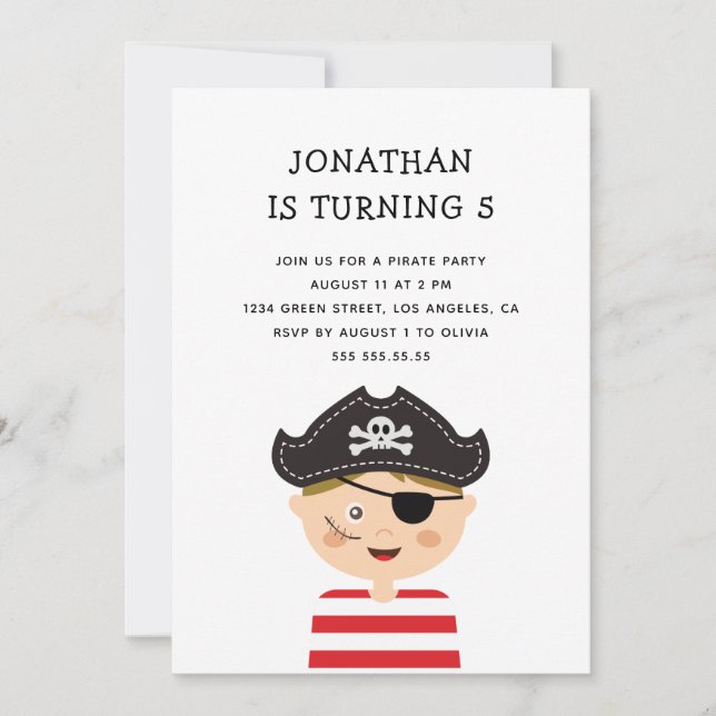 Boy Birthday Party. Pirate Adventure Treasure Hunt Invitation (Front)
