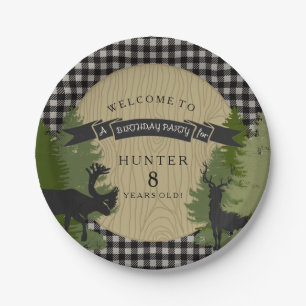 Boy Birthday Party Rustic Black Deer Antler Tree Paper Plate