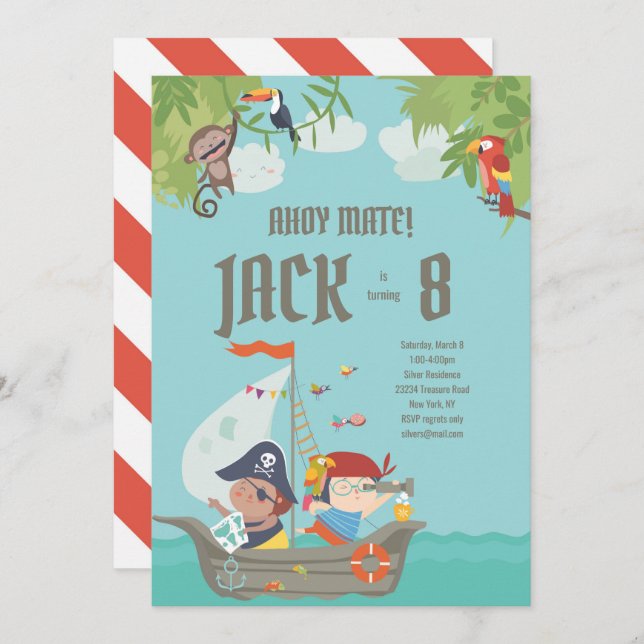 Boy Birthday - Pirate Invitation (Front/Back)