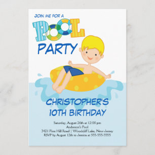 Boy Birthday Summer Pool Party Invitation
