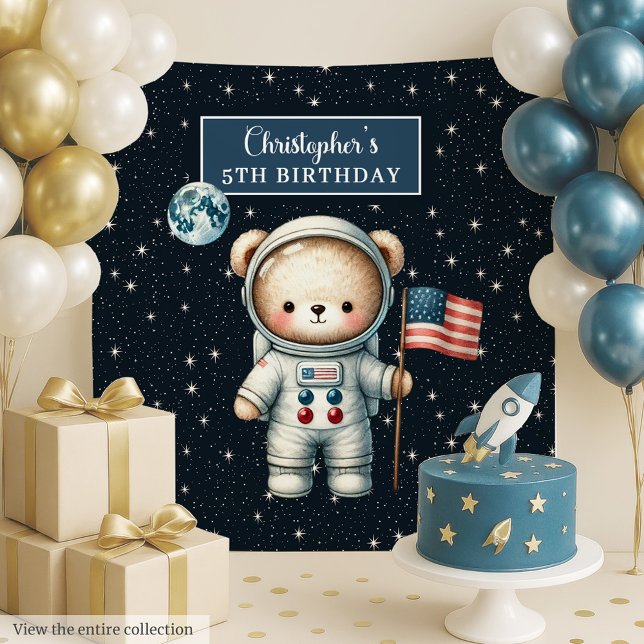Boy Birthday Wall Decor with Space Teddy Bear Tapestry (Boy Birthday Wall Decor with Space Teddy Bear)