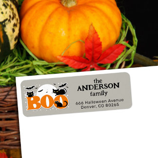 Boy Black Cats and Bats Halloween Adresse de retou