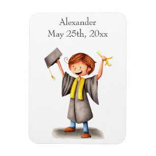 Boy Black Yellow Regalia Illustration Graduation Magnet